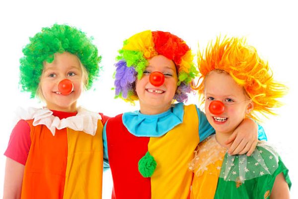 Group of funny little clowns. isolated on white